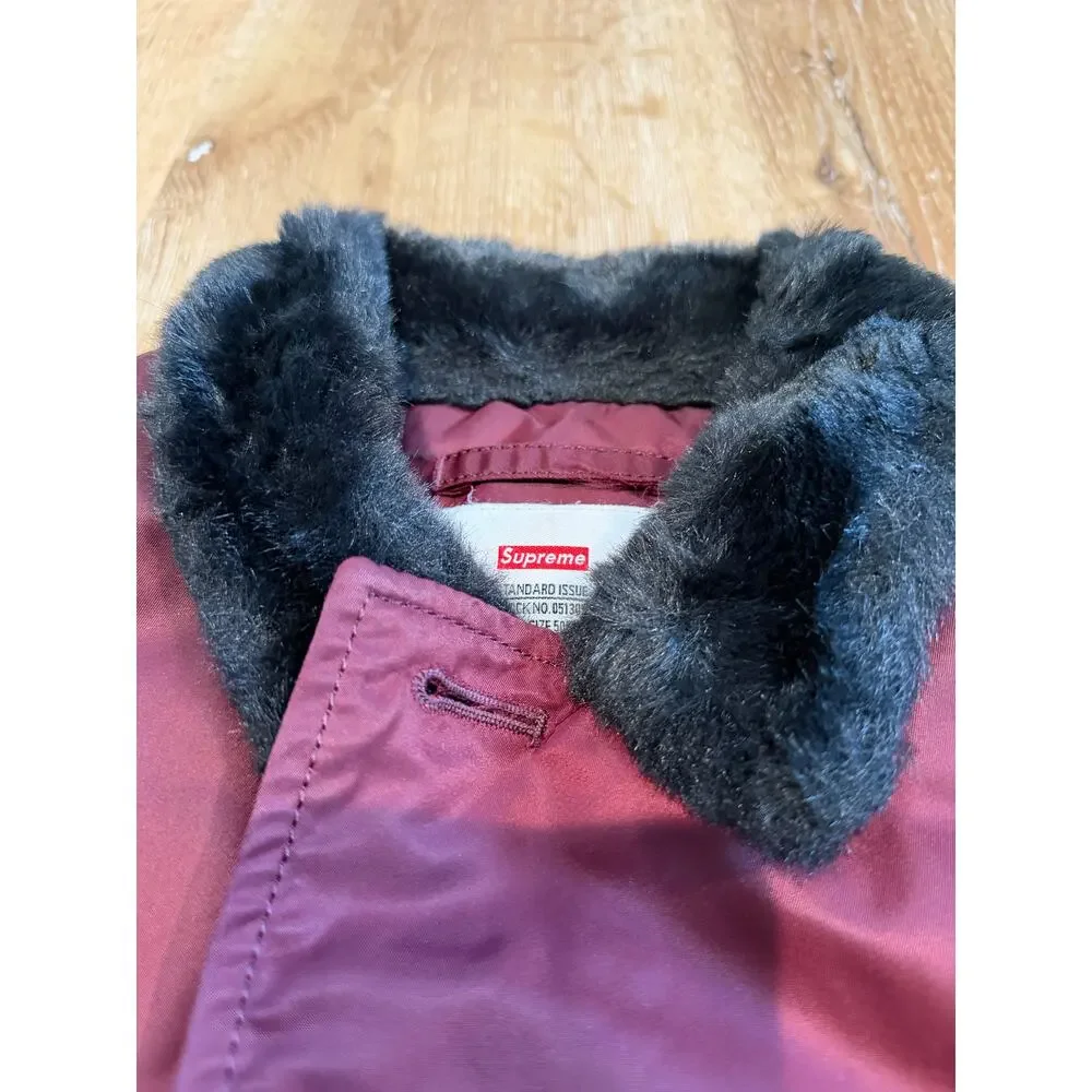 Supreme B-9 Parka Jacket Burgundy Maroon Black Faux Fur Collar Size S Military